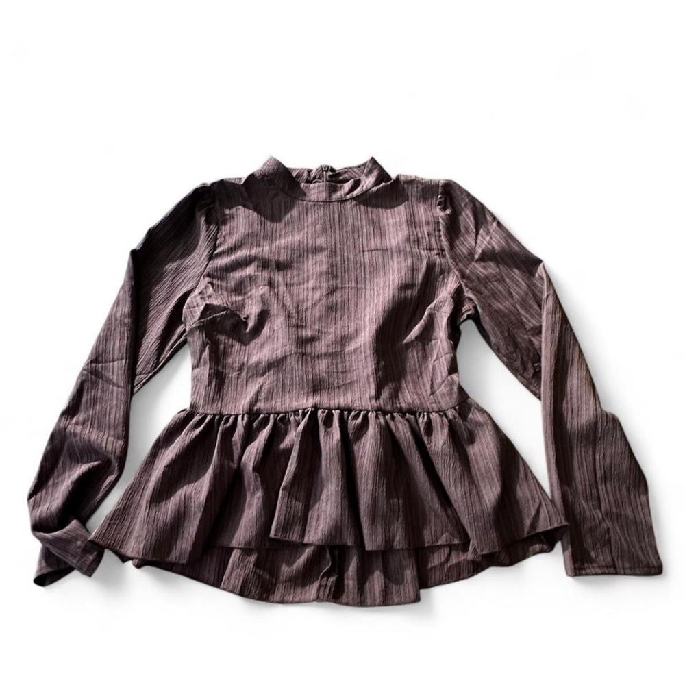 SHEIN Plum Textured Long Sleeve Peplum Top